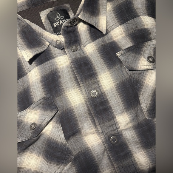 Prana Asylum Checkered Flannel Thermal Long Sleeve Shirt Black White Work XL - Picture 12 of 13